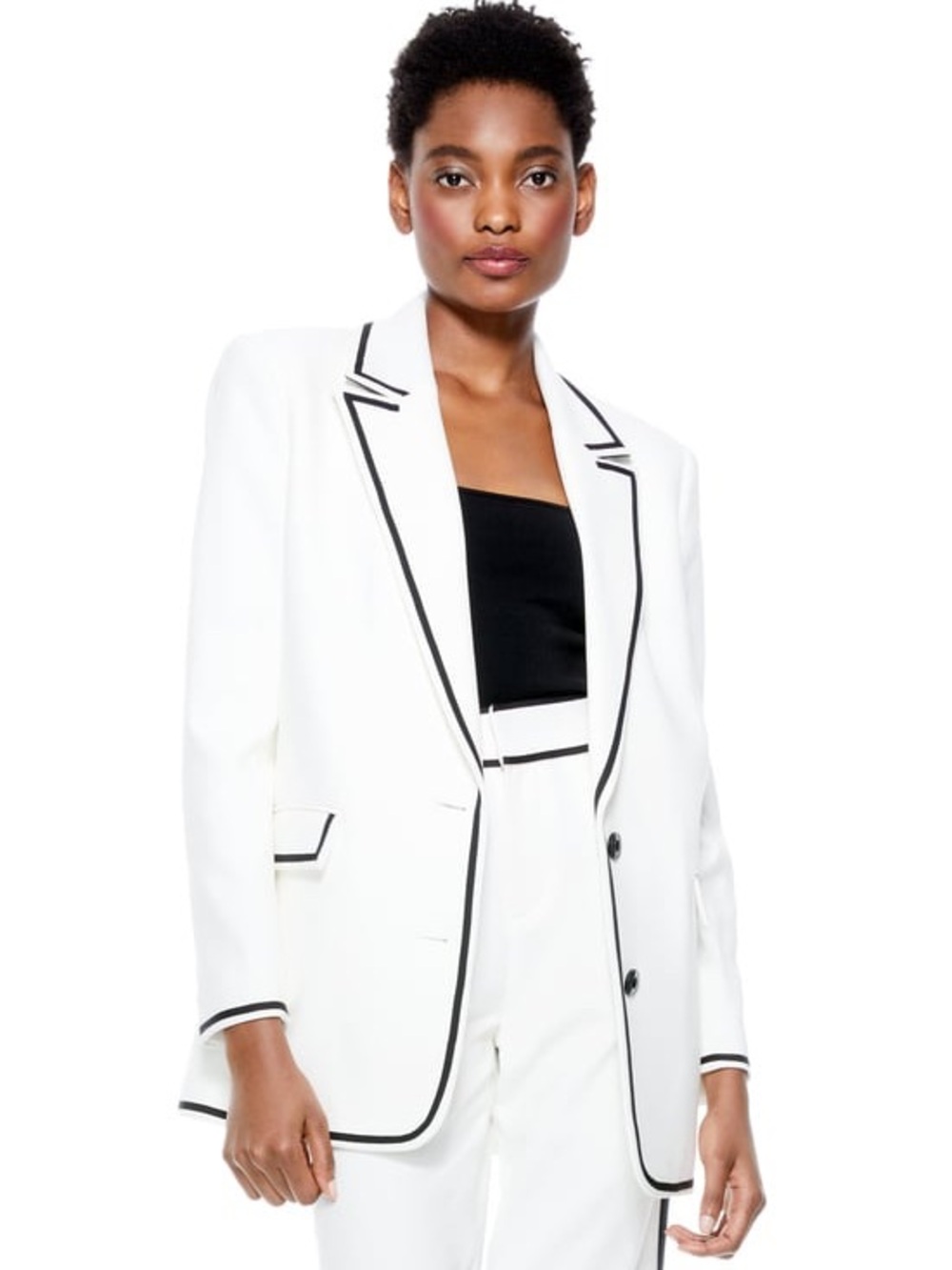 Alice+Olivia White Blazer with Black Details - Women's Tailored Jacket - Picture 5 of 15